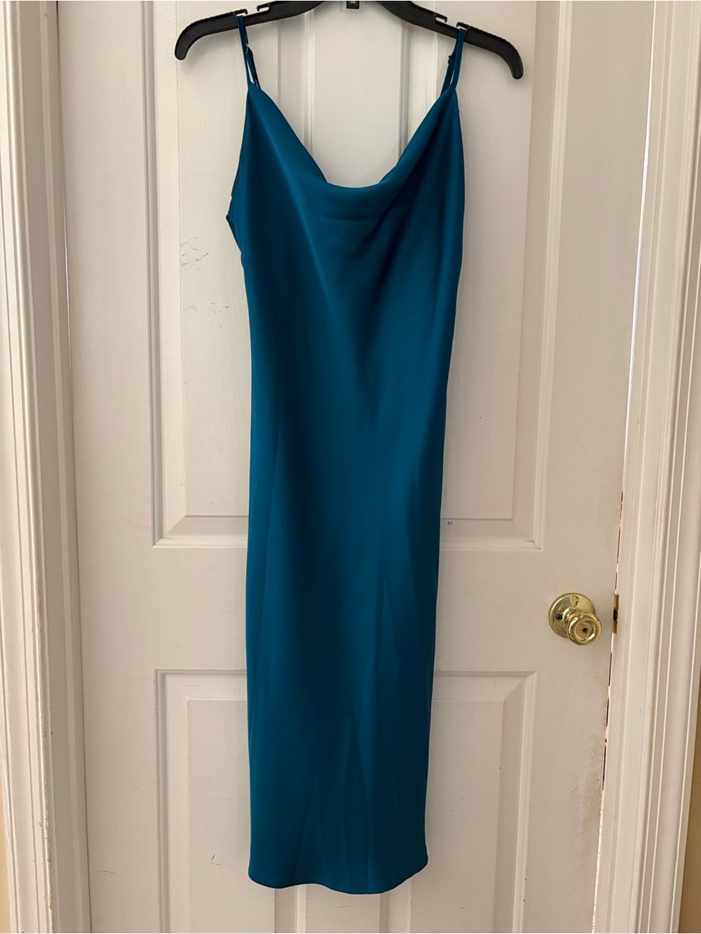 Amazon dark Teal Cowl Neck Slip Midi Silk Dress